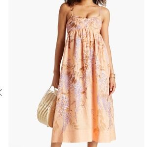 ZIMMERMANN Cutout quilted linen mini dress Peach floral